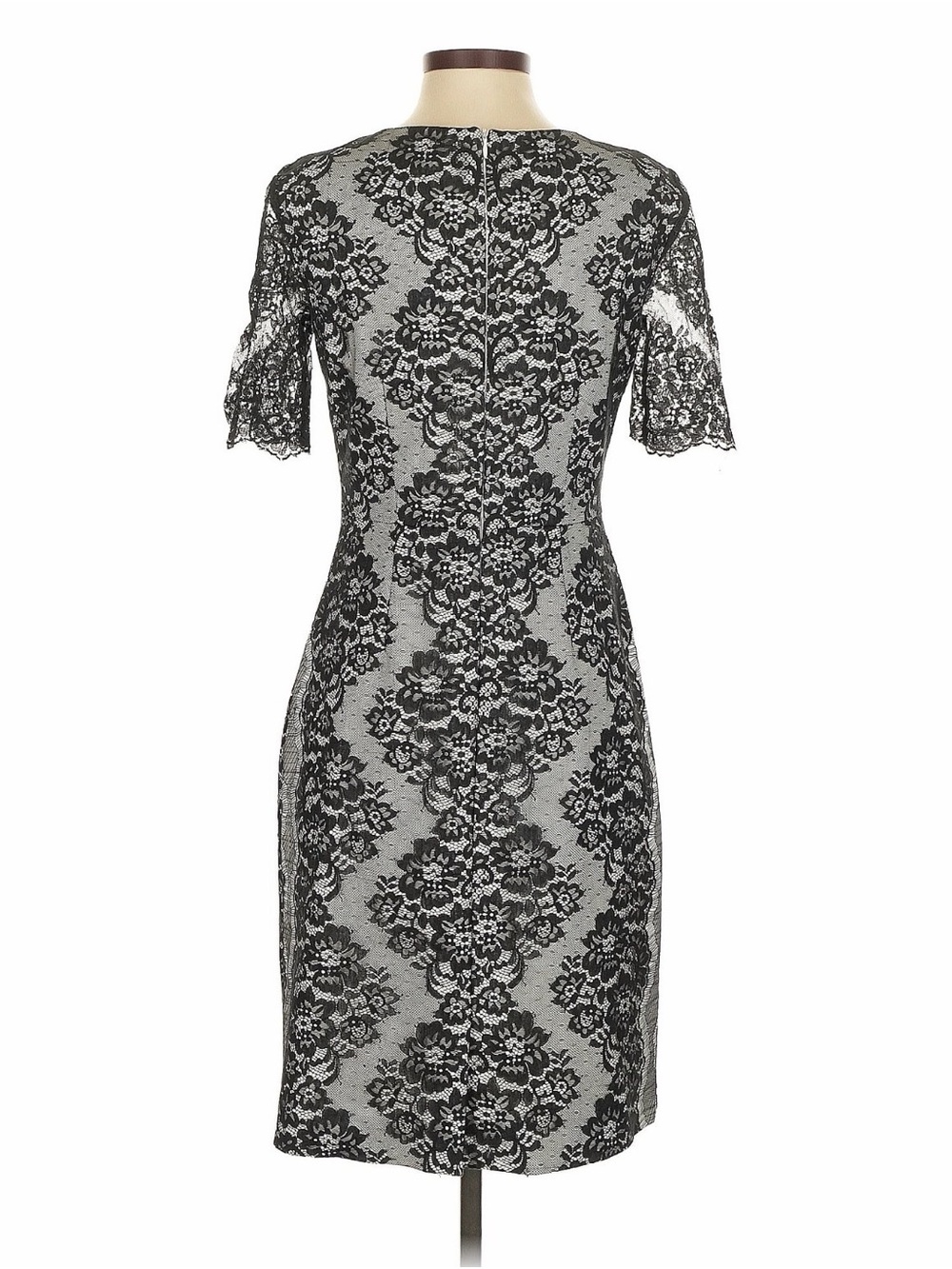ANTONIO MELANI Black and White Lace Midi Sheath Dress - Picture 3 of 7